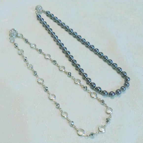 Faux Gray Pearl and Crystal Convertible Necklace - Picture 3 of 4